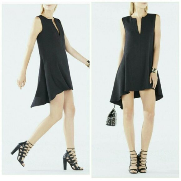 New BCBGMaxAzria Bette jacquard minimalist notch collar boxy high-low mini dress - Picture 5 of 16